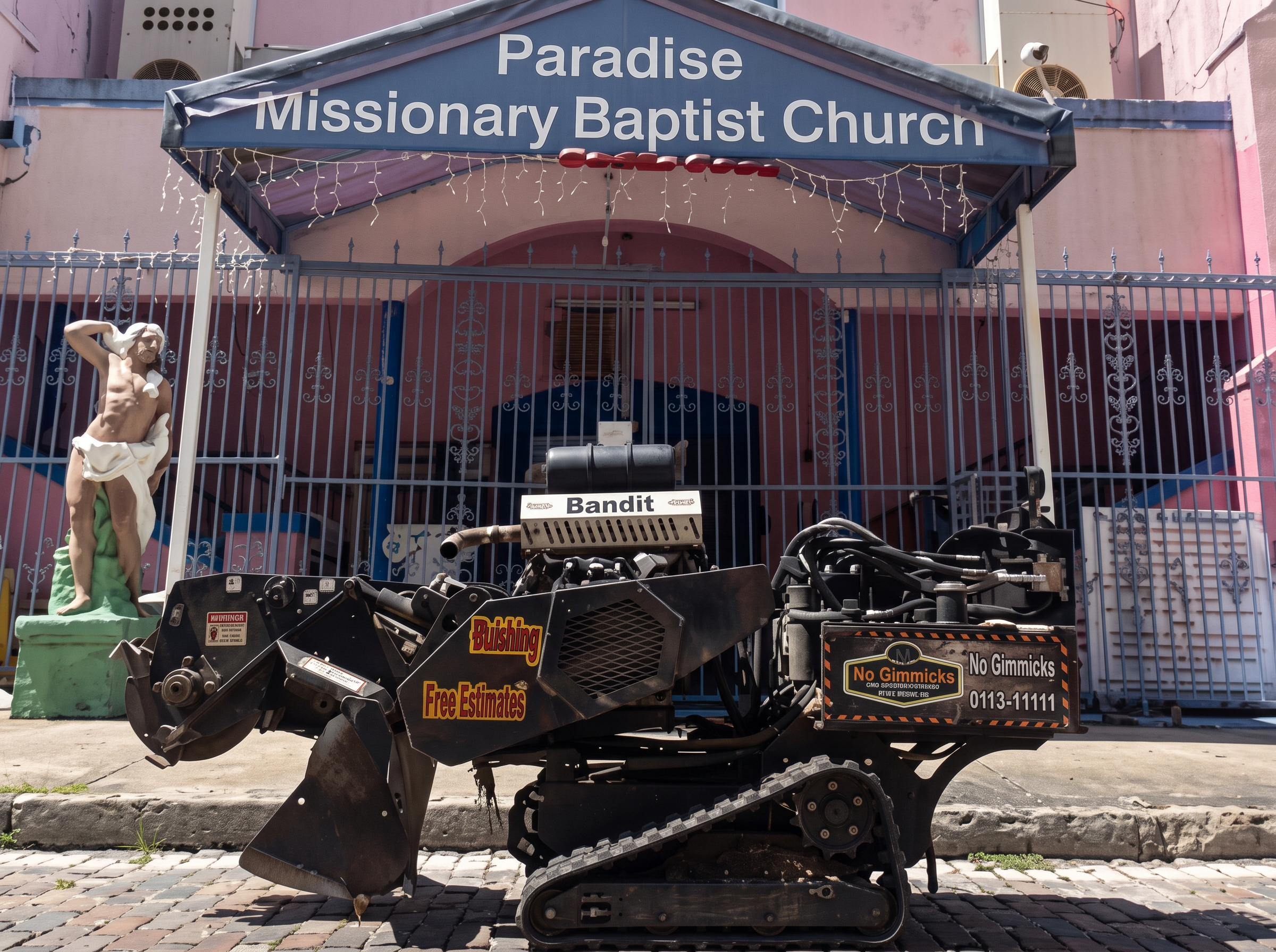 Equipment staged in front of a Tampa church